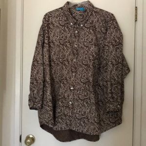 Women’s button down shirt Brown with printed design 3X